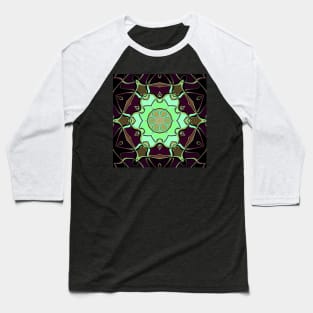 Cartoon Mandala Flower Green Purple and Black Baseball T-Shirt